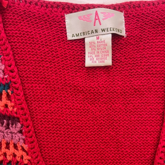 Vintage American Weekend Multi Stripe Sweater Vest Knit Medium - Picture 9 of 9